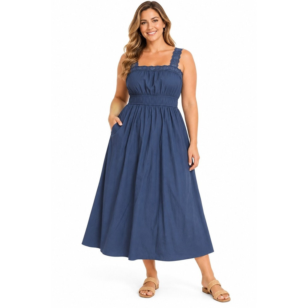 New Old Navy Blue Maxi Dress Square Neck Lace Trim Size Large NWT Resort